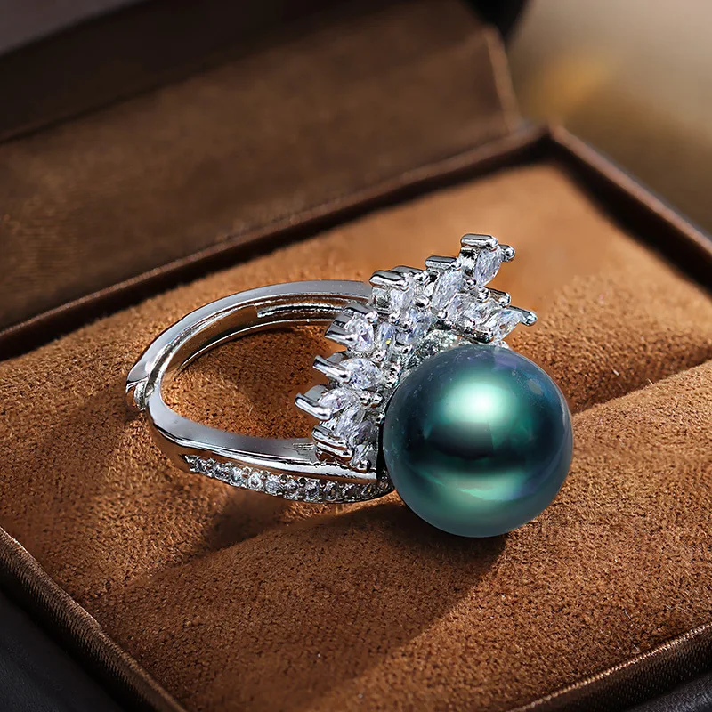 French Delicate Opening Purple Pearl Ring For Women 925 Silver Temperament Zircon Jewelry Ring Wedding Party Bridal Gift