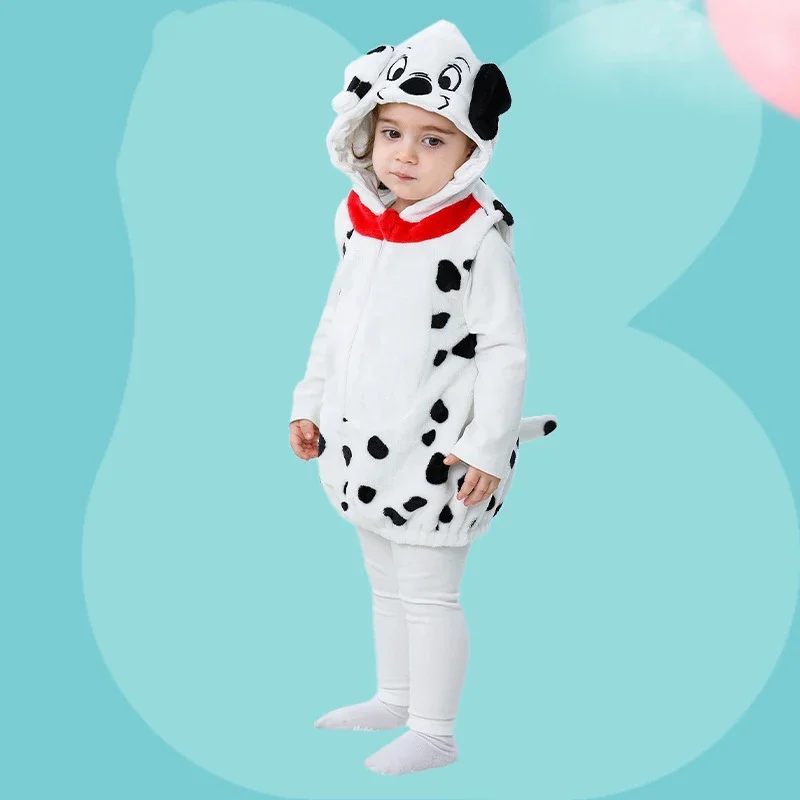 2024 Kawaii Dalmatians Baby Girl Clothes Vest Jacket Boy Outerwear Autumn Sleeveless Vest Flannel Cosplay Costume Spotted Dog