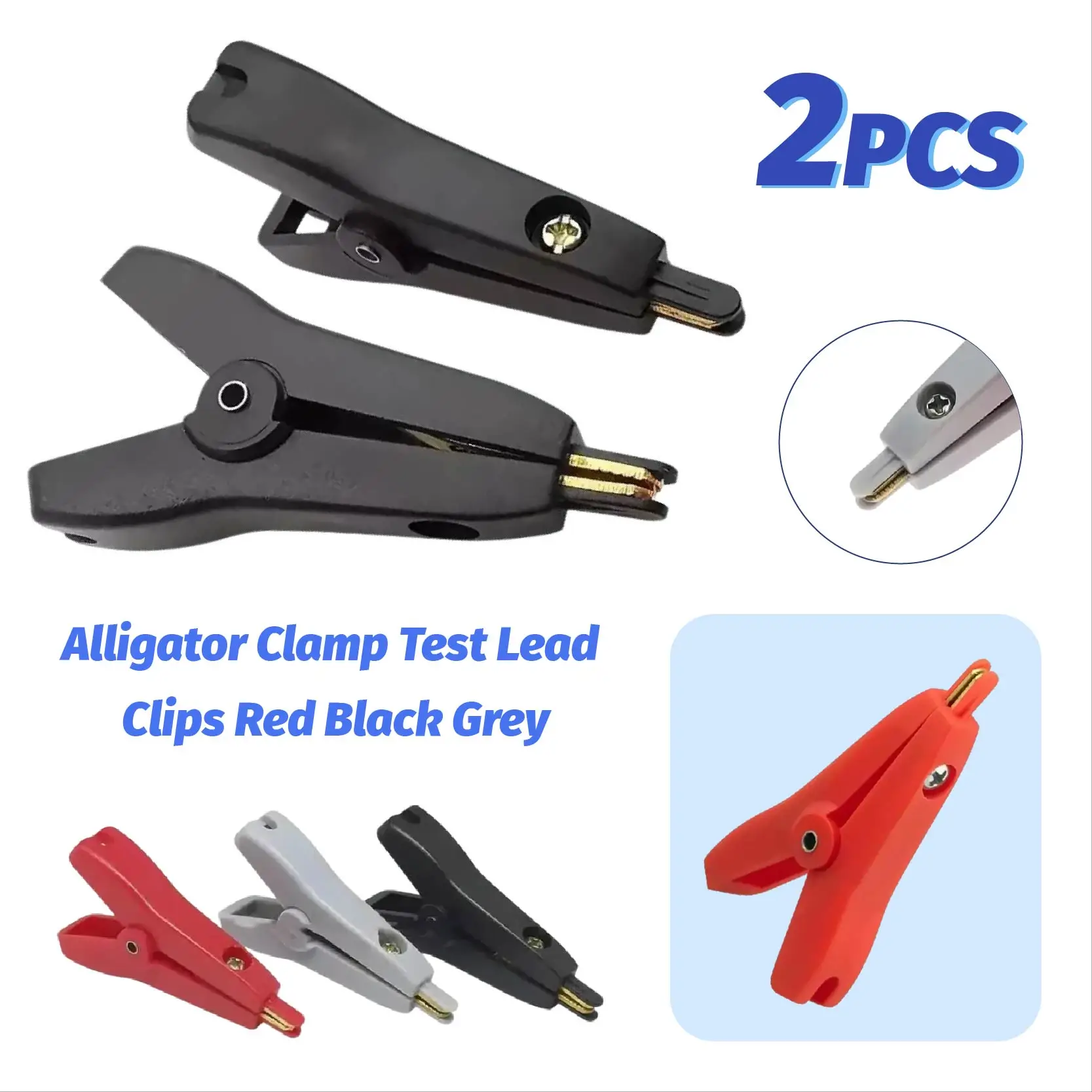 Alligator Clamp Flat Crocodile Clip 2pcs 52mm  Alligator Kelvin Clamps Copper Gold Plated Crocodile Clips Grey+Black+Red