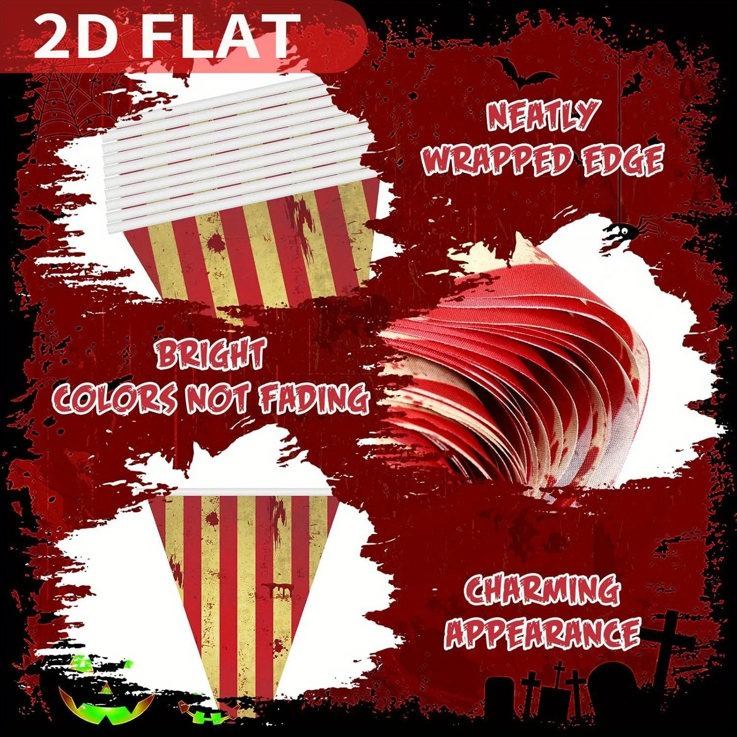 5 Packungen 35p Zirkusdekorationen, gruselige Karnevalsdekorationen, Halloween-Wimpelbanner, gestreiftes Banner, blutig, für Karneval, Geburtstag – Detail 5