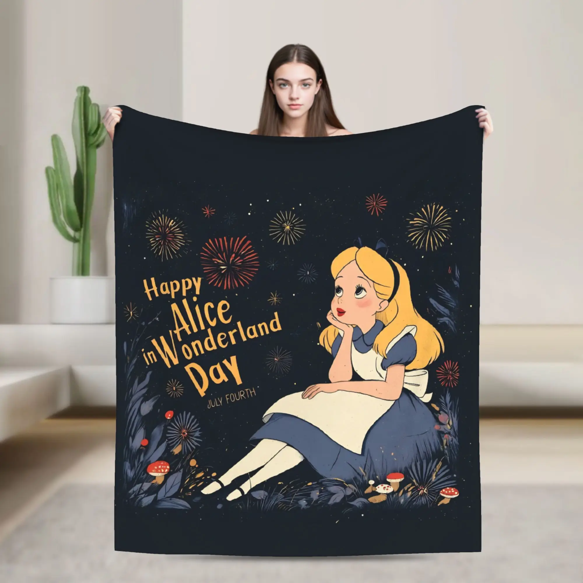Alice In Wonderland  Knitted Blanket  Plush Throw Blanket Bed Sofa Decoration Soft Warm Bedsprea,