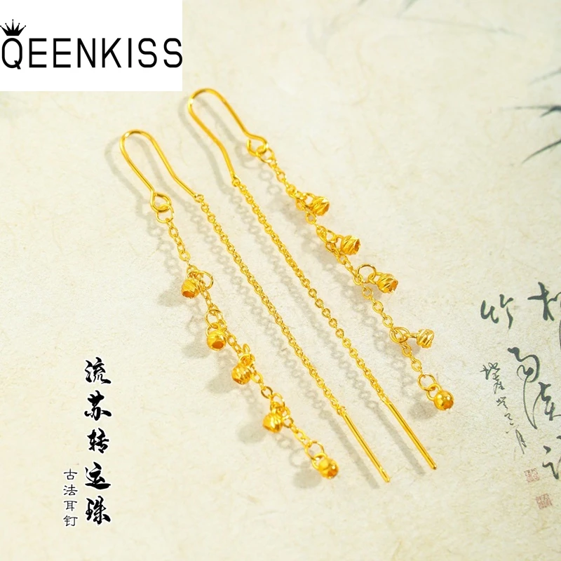 

QEENKISS Gold Vintage Lonog Tassel Drop Earrings For Women Wedding Party Birthday Christmas Bride Mother Girl Lady Gifts EG5506