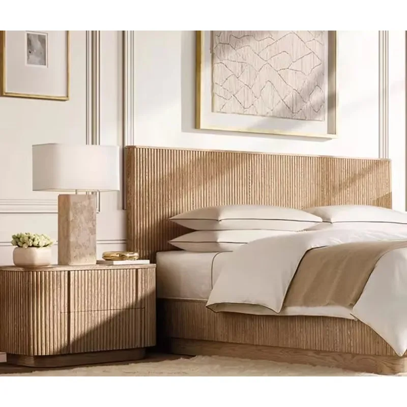 

Modern Apartment Solid Wood Bed Bedroom Furniture Resort Hotel Indoor Wood Bed Modern Villa Apartment Bedroom Furniture Set