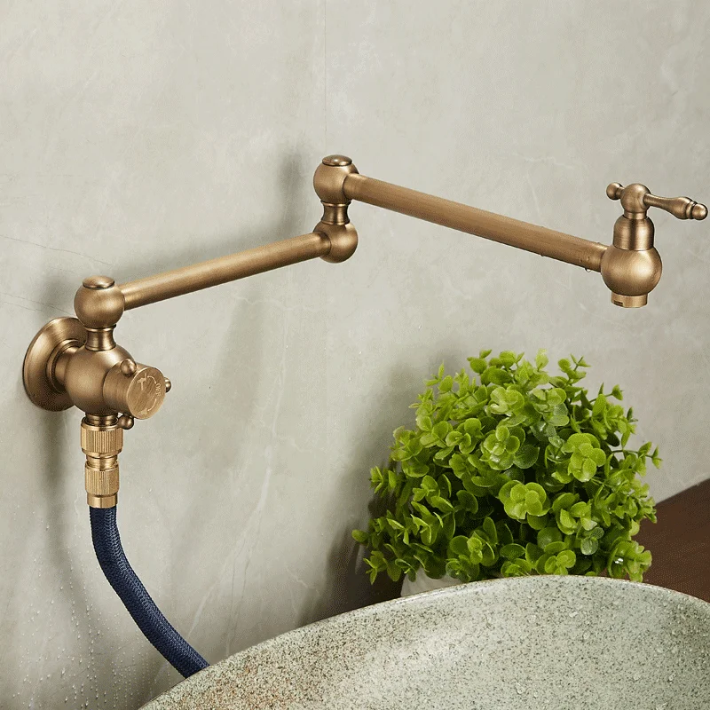 Riempitore per pentole Doppio beccuccio a snodo Pieghevole Estensibile Braccio oscillante Parete Rubinetto da cucina nero Rubinetto per lavello da cucina a due maniglie monoforo