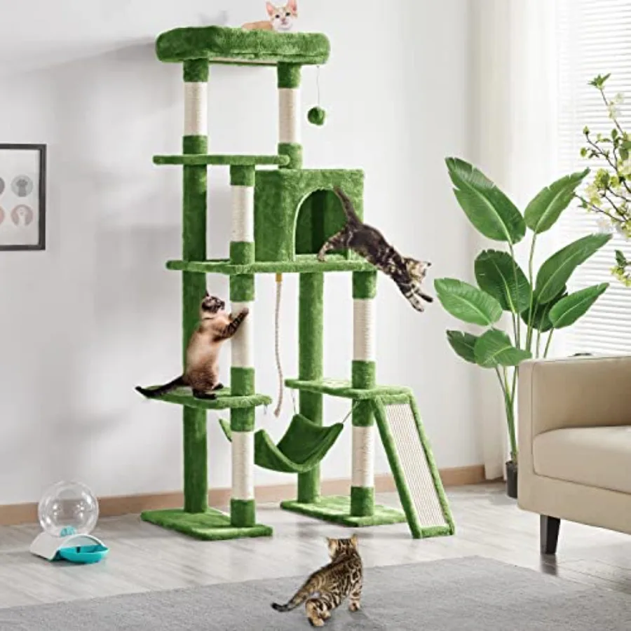 63in Large Cat Tree Cat Tower, Padded Perch, Stable Frame Multi-level spacious layout, ideal indoor pet play space, roomy for l