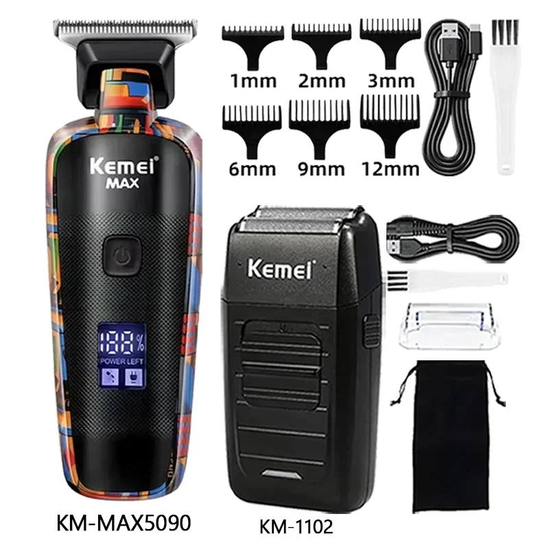 Kemei Hair Clipper Km-2296 Km-MAX5090 Km-1102 Barber Blading Hair Cutting Machine Clipper Grooming Cordless Rechargeable Shaver