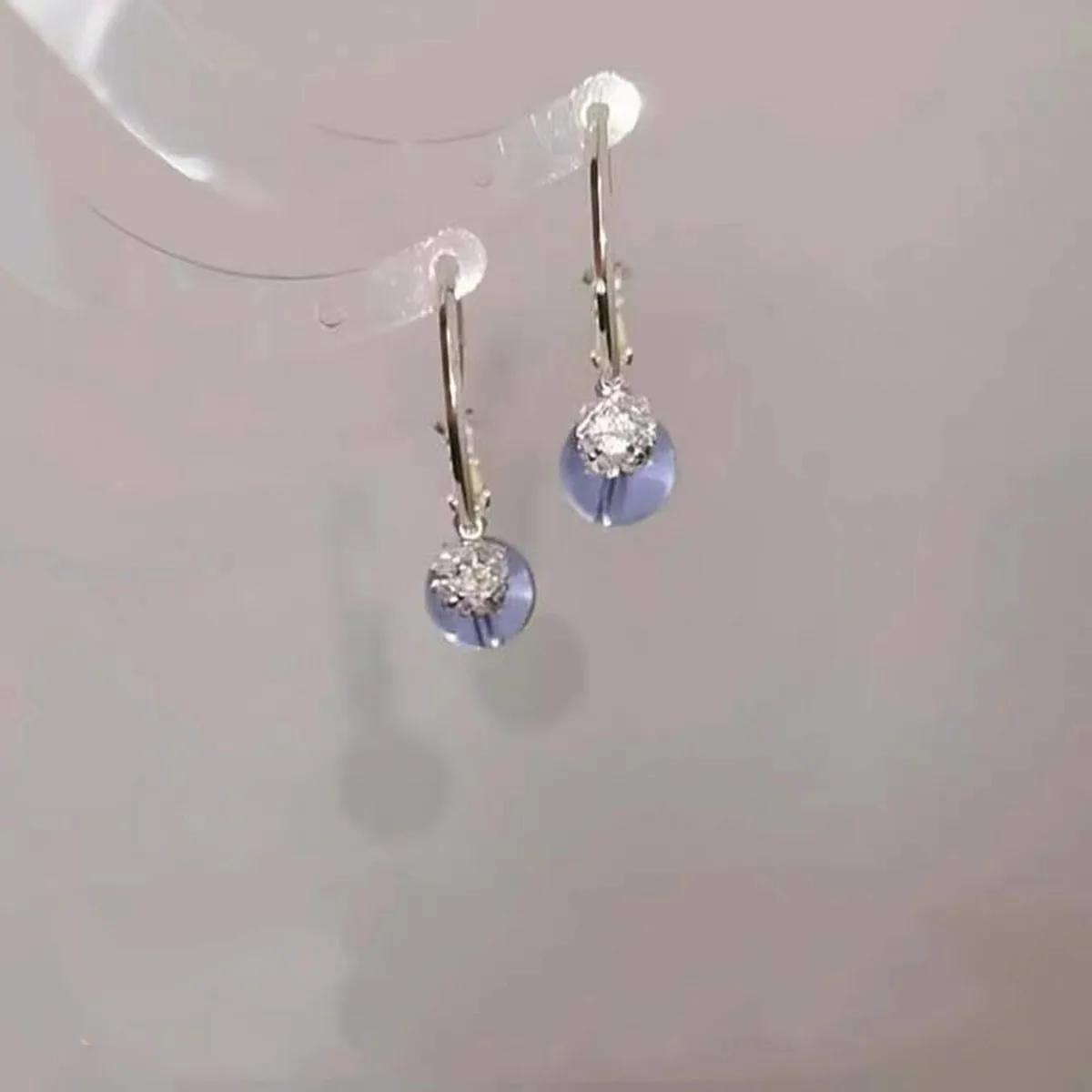 

Unique and stunning round bead purple crystal earrings for women fashion and fresh transparent earring party jewelry gifts