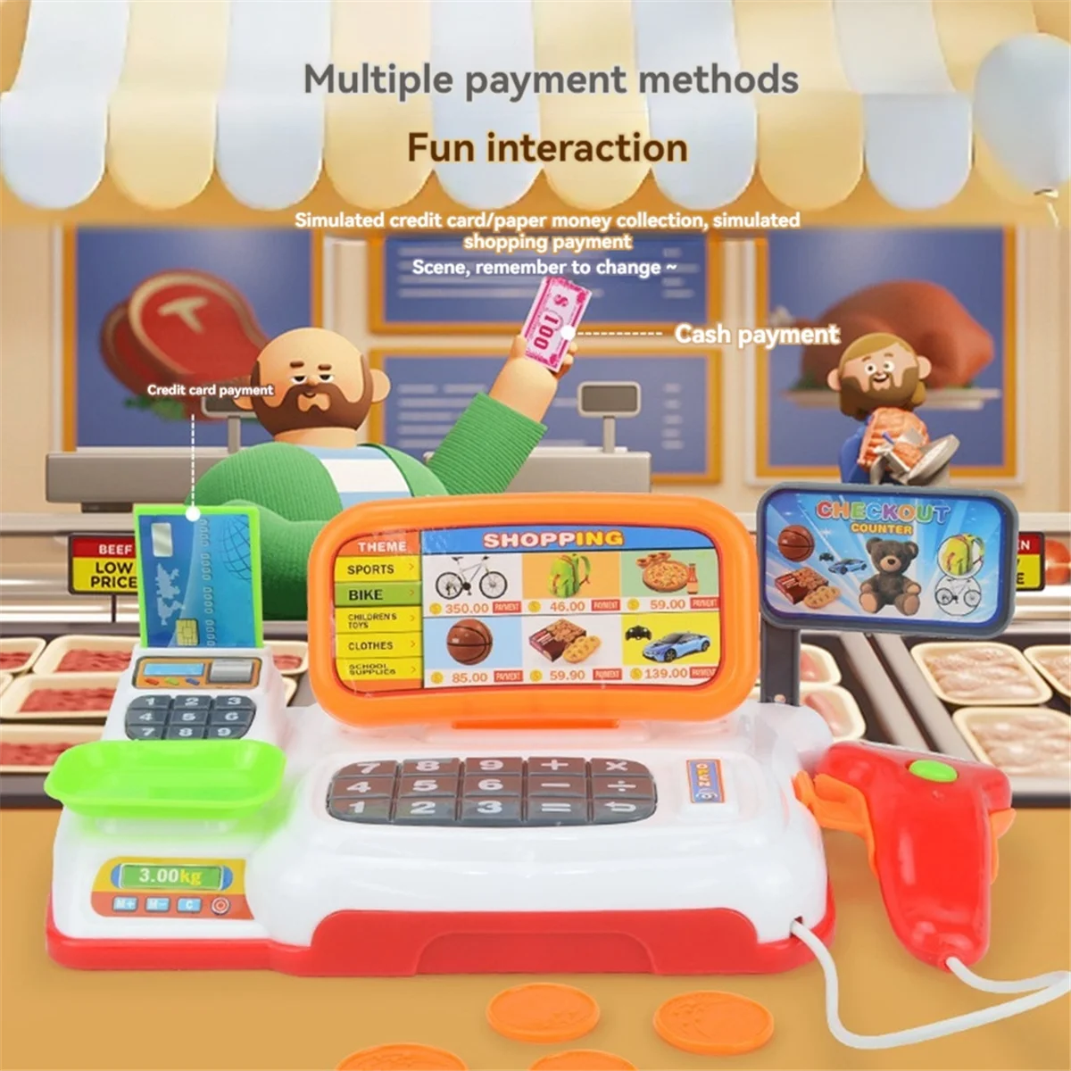 Simulation Cartoon Supermarket Cash Register Toy Home Appliance Series Children Play Home Electric Lighting Register