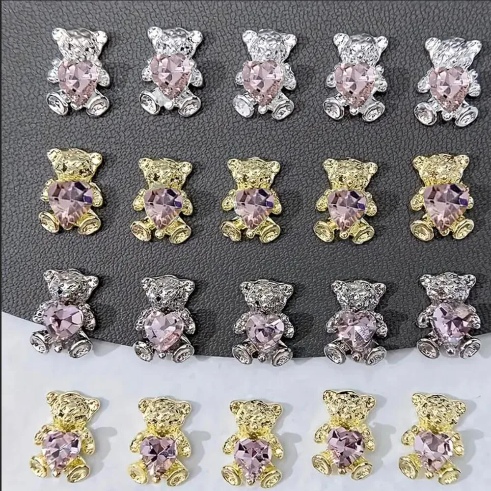 10 Stück Luxus Bär Herz Strass Nail Art Charms Kawaii Bär Schmuck Edelsteine für Acryl Nägel Zubehör DIY Maniküre Dekoration