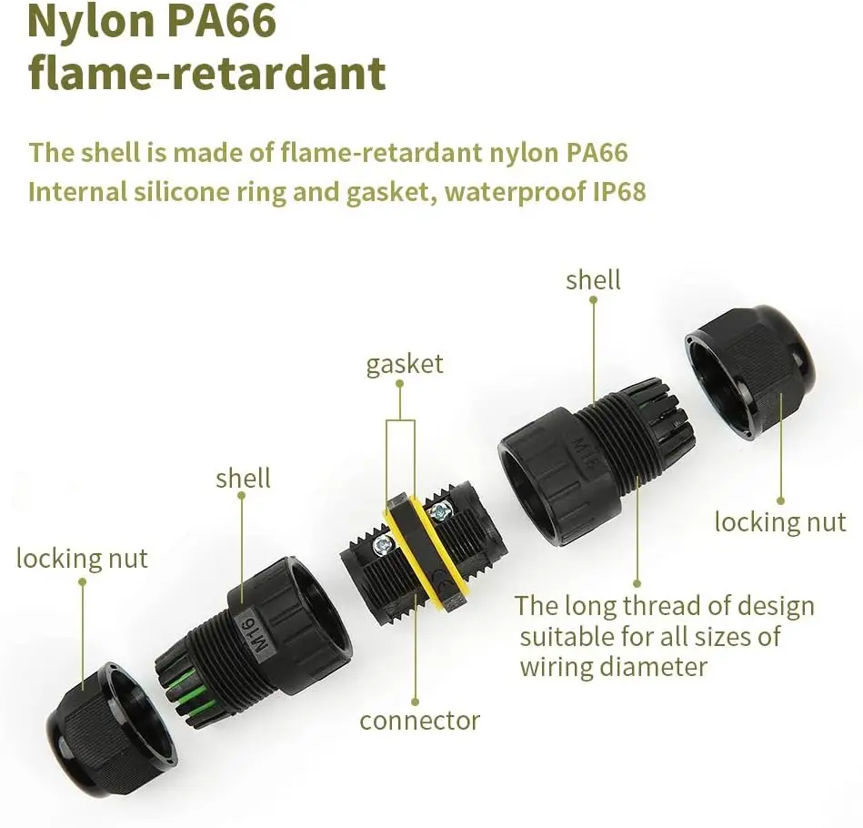 M16 2PIN 3PIN IP68 صندوق وصلات مقاوم للماء في الهواء الطلق 2 طريقة سلك كابل كهربائي موصل خط حماية لملحقات الأسلاك #3