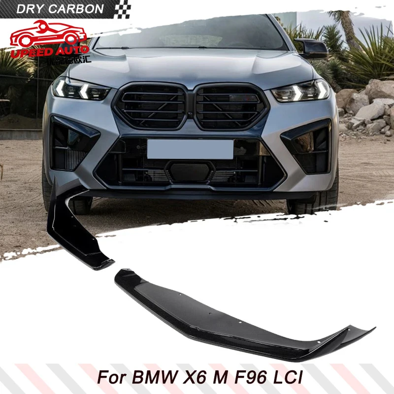 Suitable for DRY Carbon Fiber Car Lip Splitters BMW X6 M F96 LCI 2023-2025 Front Bumper Spoiler Body Kit NO Base