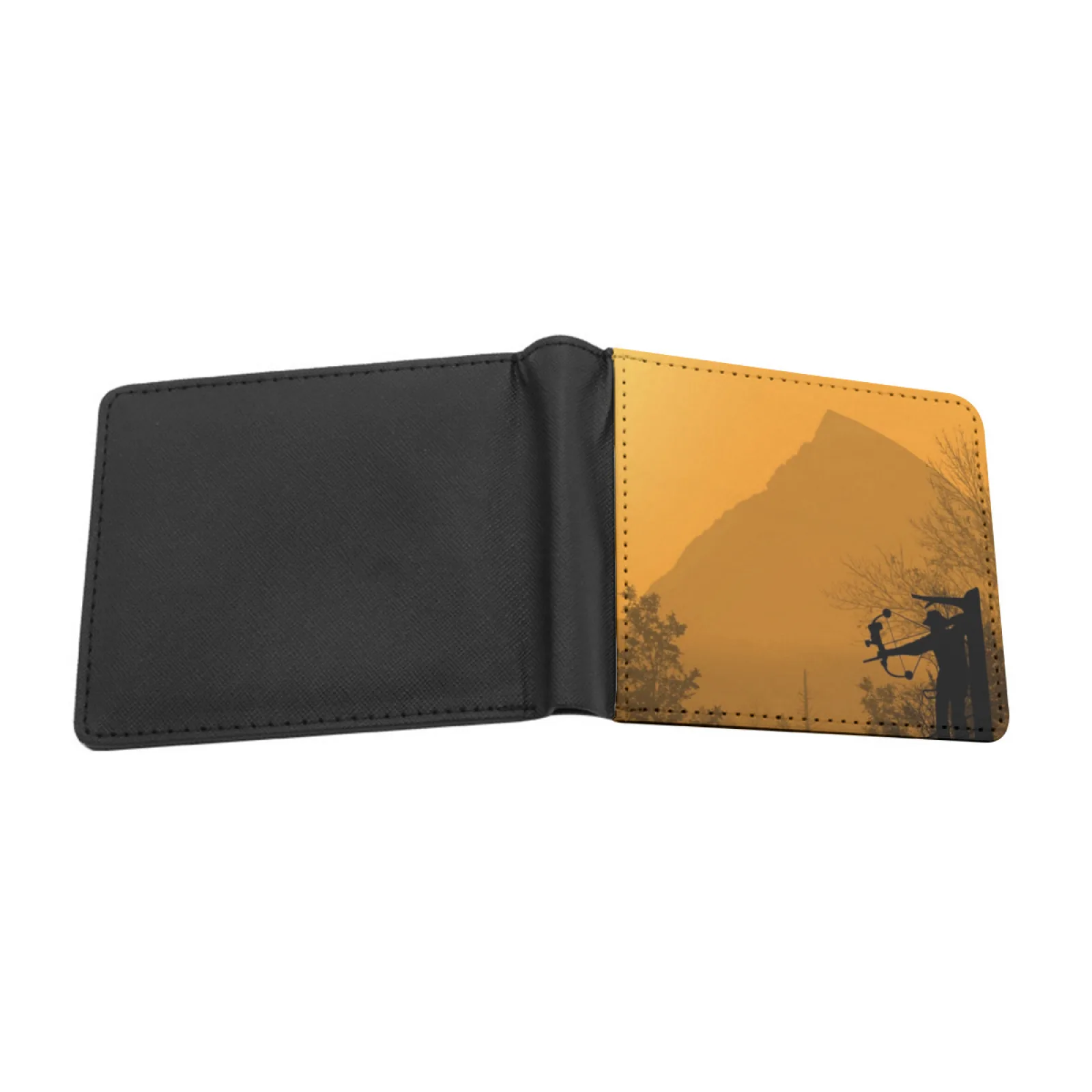 The Sunset Hunt Mountains Personalized Men's Leather Wallet Card Money Bag Pu Leather Wallet Sunset Bow Hunt Hunter Deer