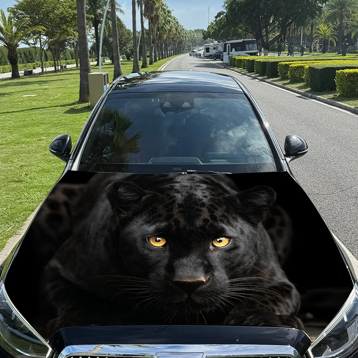 

Dark Panther Close - up Car Vinyl Wrap, PVC Material Waterproof Car Hood Sticker, Self-Adhesive Scratch-Resistant Stickers for E