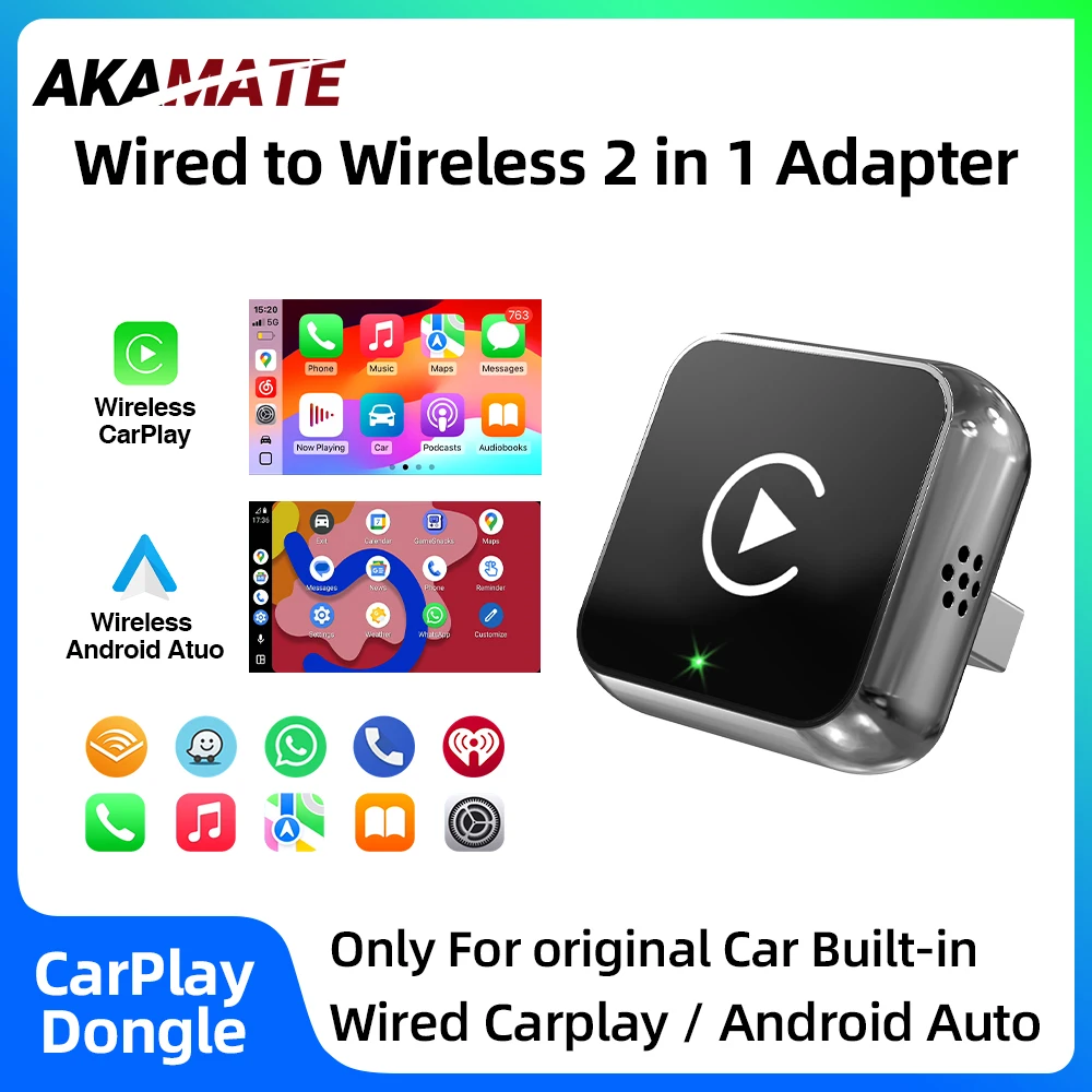 2in1 Wired to Wireless Mini CarPlay Dongle Voice Assistant Bluetooth Wifi Heat Dissipation for Original Car Radio Plug and Play