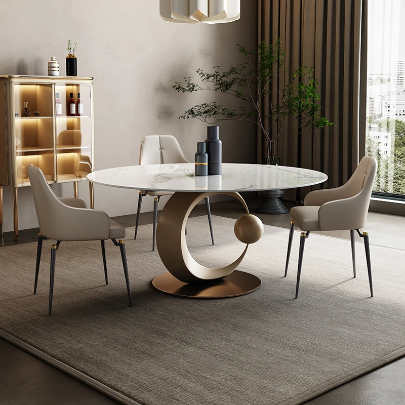 

Luxury Stone Dining Table Stone Plate round Table and Chair Assemblage Zone Turntable Modern Minimalist Designer