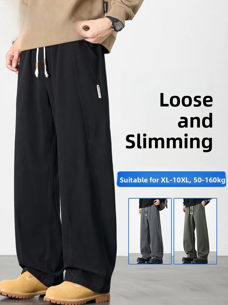 

Mo Cha Trendy Men's Retro Casual Pants Loose Fit Straight Leg Waed Cotton Elastic Waist Spring Autumn New Sle Slimming Ef...