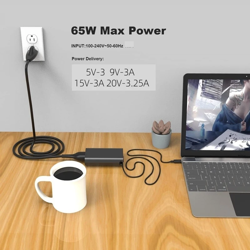 65W Type/USB C Laptop Power Adapter for Dell Latitude 5530 5420 7420 7440 7340,Inspiron14 16,XPS13 7390 Chromebook 3100 Charger view 4