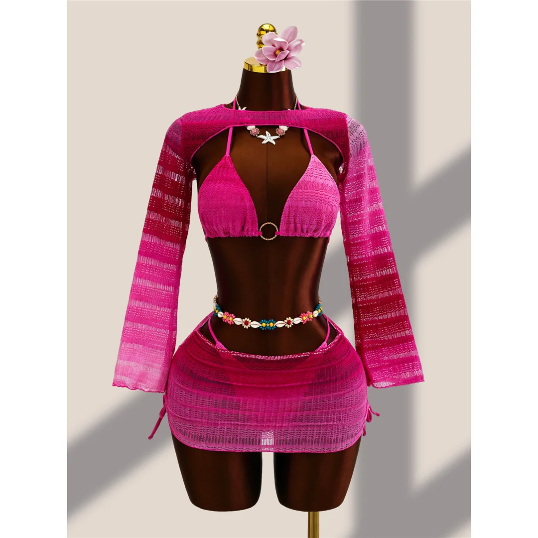 4-teiliges Bikini-Set mit Überwurfrock, Farbverlauf, Damen-Badebekleidung, Badeanzug, Badebekleidung, Badeanzug, Schwimmbekleidung V8303 – Detail 9