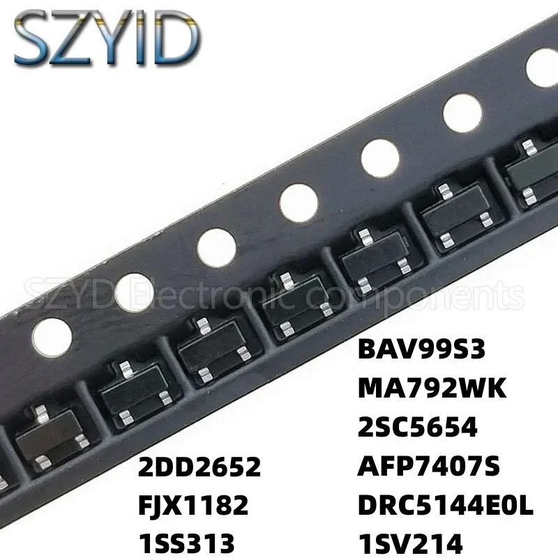 100PCS SOT323 2DD2652 FJX1182 1SS313 BAV99S3 MA792WK 2SC5654 AFP7407S DRC5144E0L 1SV214