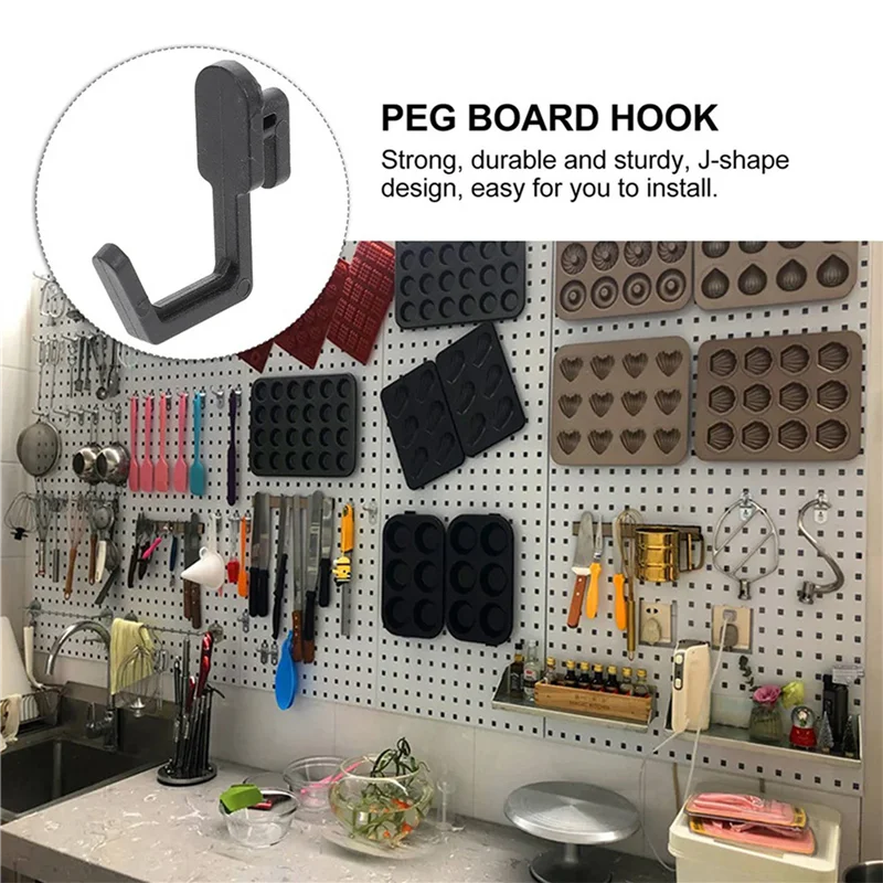 

ABUH-48Pcs Pegboard Hooks J Shape Pegboard Hook Peg Board Tool Organizer Accessories, Black