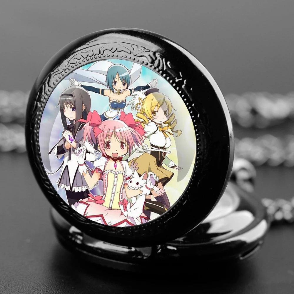 Magi Madoka-cúpula de cristal mágica Unisex, reloj de bolsillo de cuarzo con números árabes, colgante de collar, accesorio con cadena, regalo