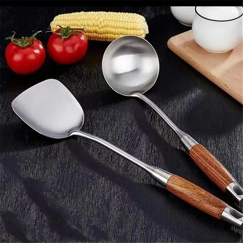 304 Stainless Steel Kitchen Rosewood Spade Spoon Intensification Set Cooking Utensil Stir Fry Fried Cuisine Outils Accessoires