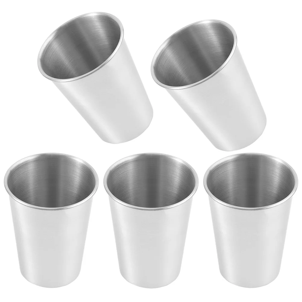 

5pcs Stainless Steel Drink Cups Silver Outdoor Metal Cup Household Water Cups Portable Durable Reusable Cups