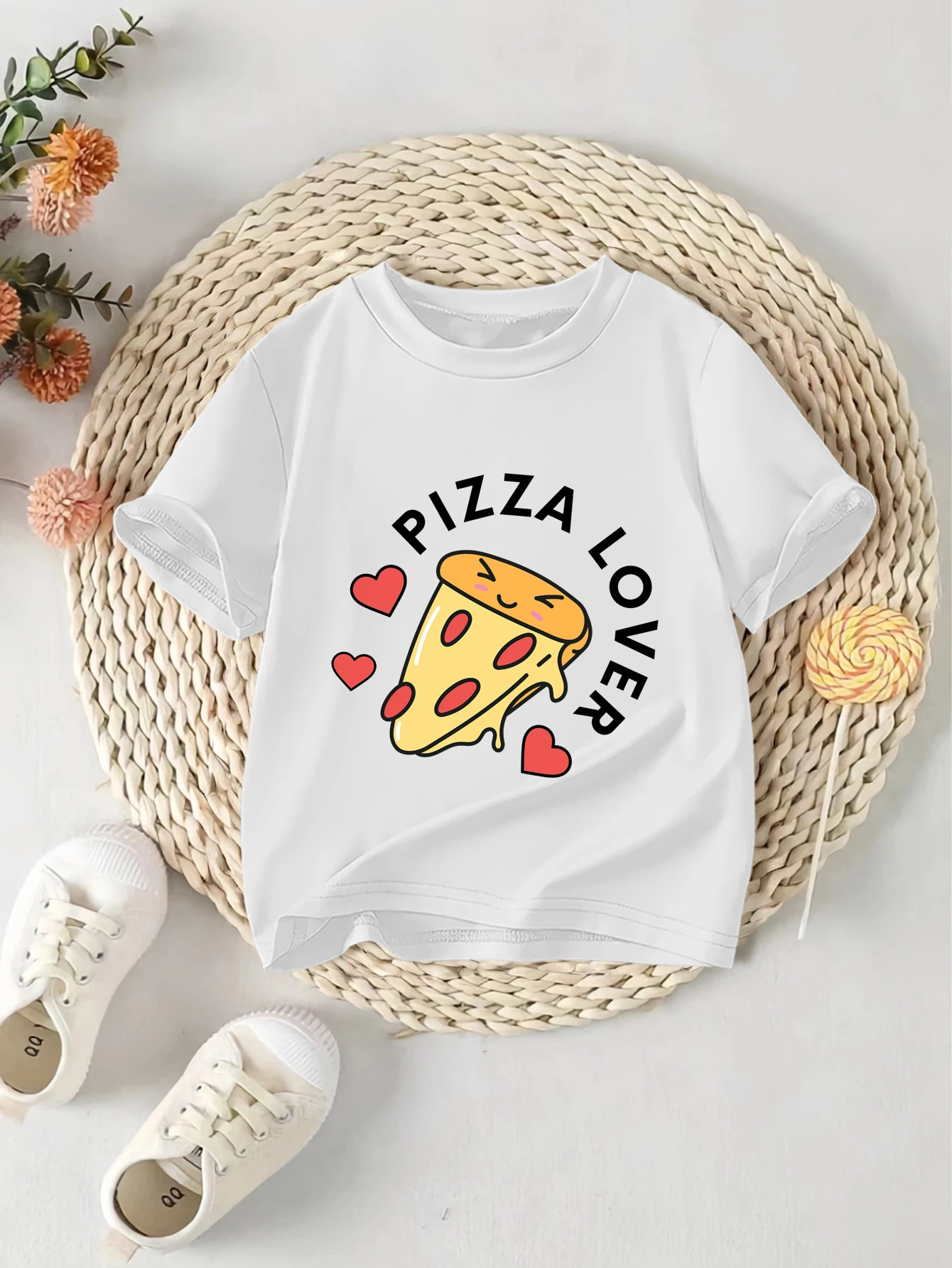 1 pieces: Sweet Cute Girls' Summer T-Shirt - Cartoon Pizza Print