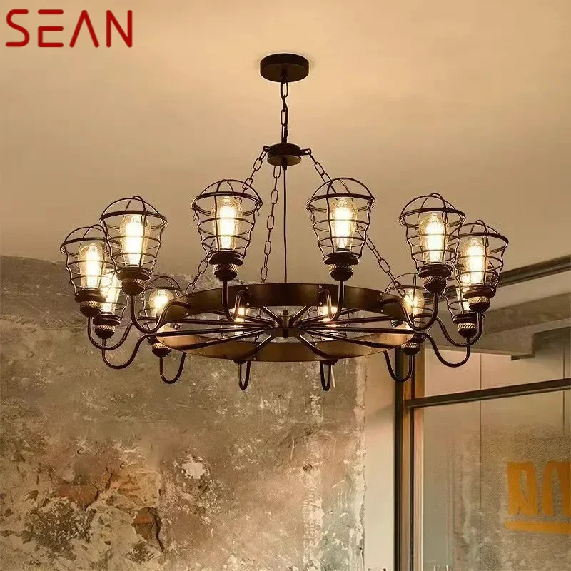 SEAN American Retro Pendent Lamp Industrial Wind Living Room Restaurant Homestay Loft Clothing Store Cafe Bar Box Chandelier