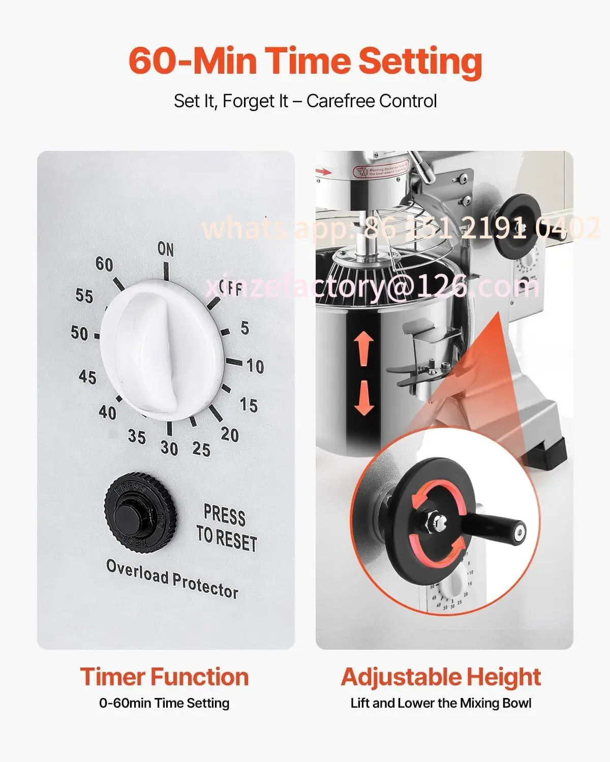 خلاط طعام تجاري Happybuy 15Qt قابل للتخصيص مع وظيفة التوقيت، خلاط تجاري 600 وات وعاء من الفولاذ المقاوم للصدأ عالي التحمل