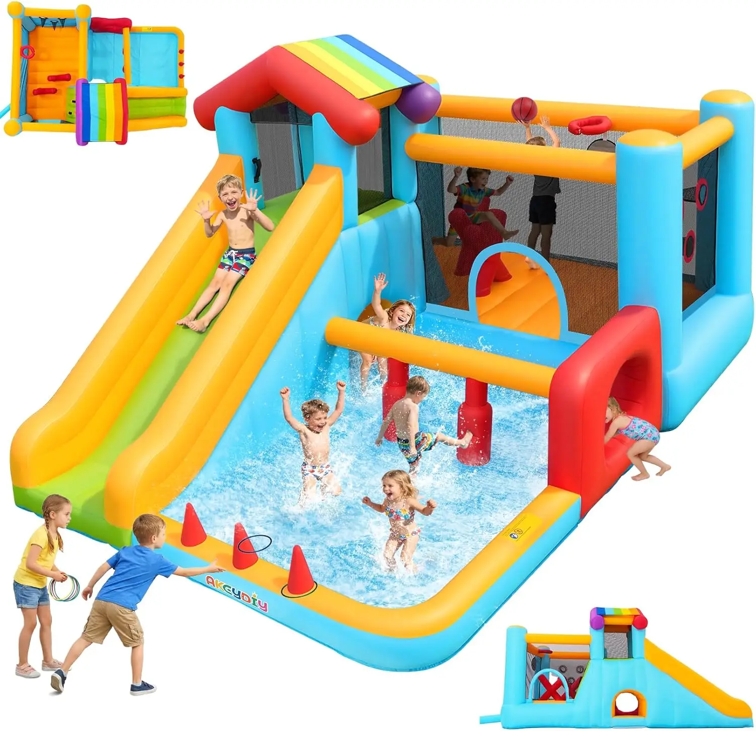 

Kids Inflatable Bouncy Castle with Blower, Extra Long Slide, Large Pool, Tunnel & Obstacle for Indoor/Outdoor Play, Suitable for Ages 3-12, Perfect for Backyard Parties