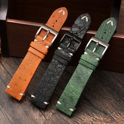 18mm 20mm 22mm Vintage Ostrich Leather Watchband for Seiko Prospex Green Water Ghost Omega Seamaster 300 Watch Strap Bracelet