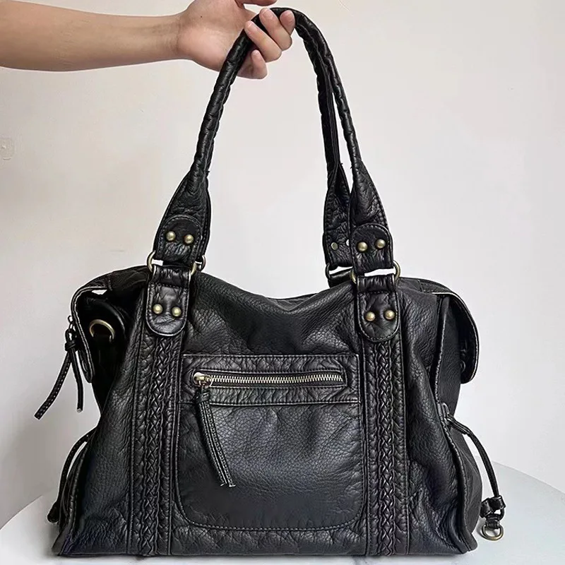 

Moto biker Women handbag Large capacity winter Soft PU leather Ladies big Totes design female Shoulder bags Travel shopping bags