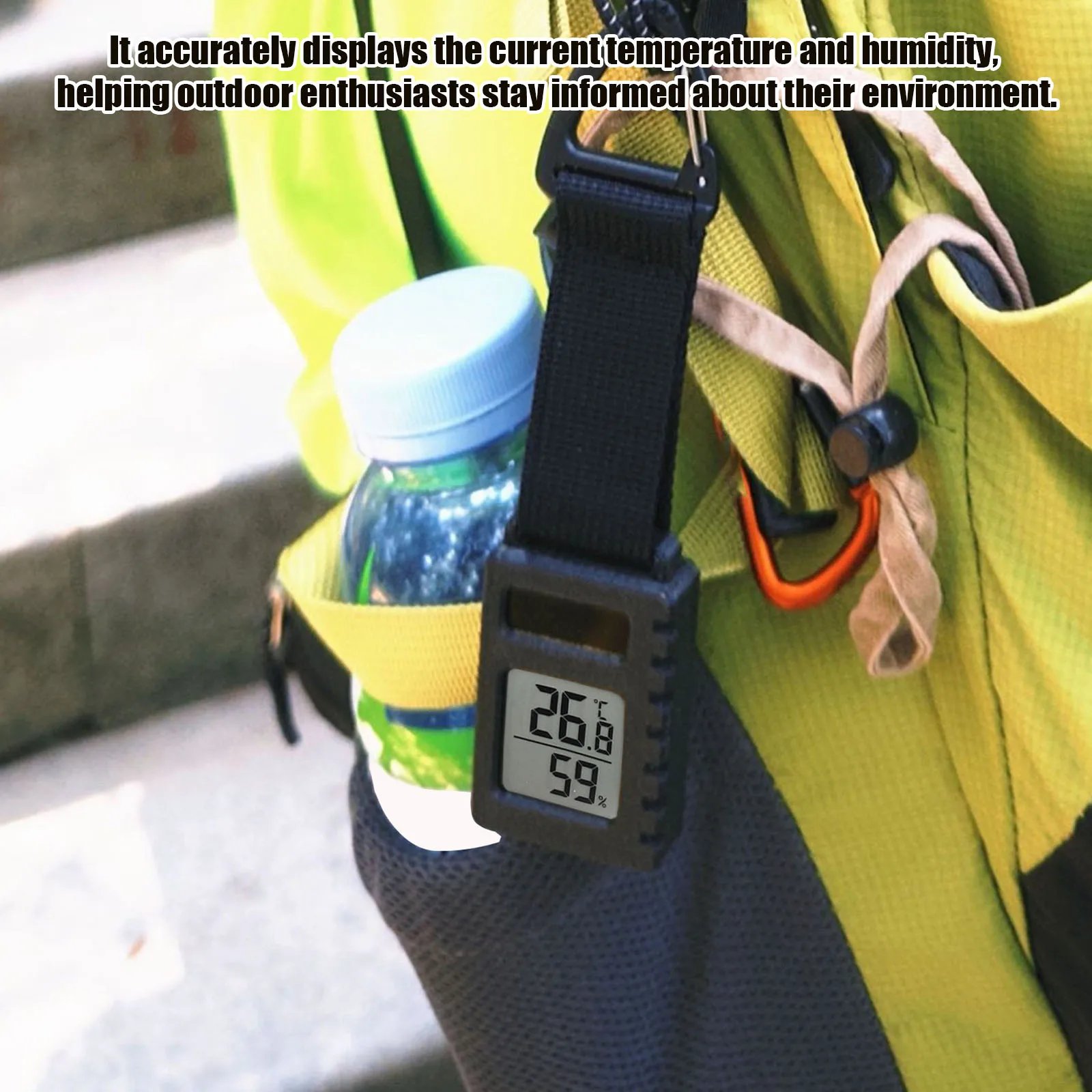 Portable Mini Thermometer with Carabiner Clip Temperature Humidity Sensor Meter Gauge Mountaineer Pendant Keychain Travel Tool