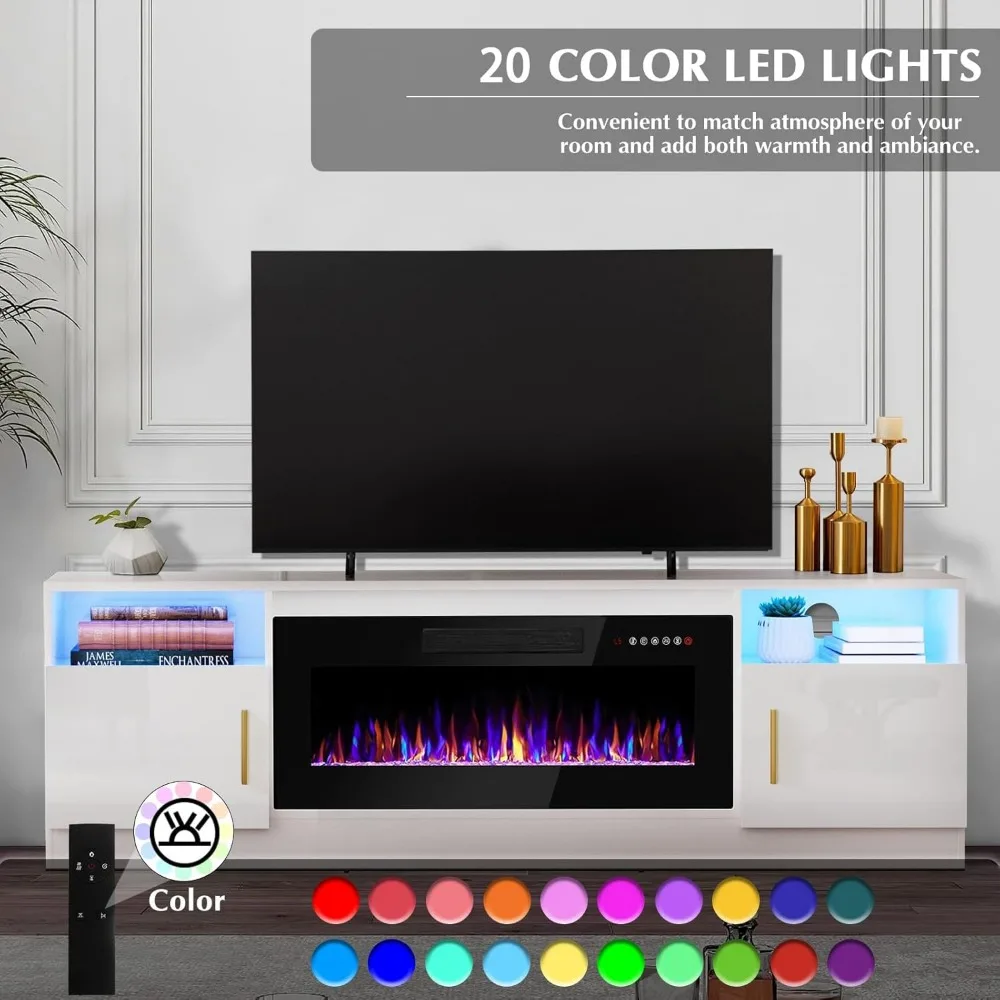 Fireplace tv Stand with 36 inch Fireplace Up to 80" TVs,LED Light Entertainment Center and Storage, 70" Modern Wood Medi image 5