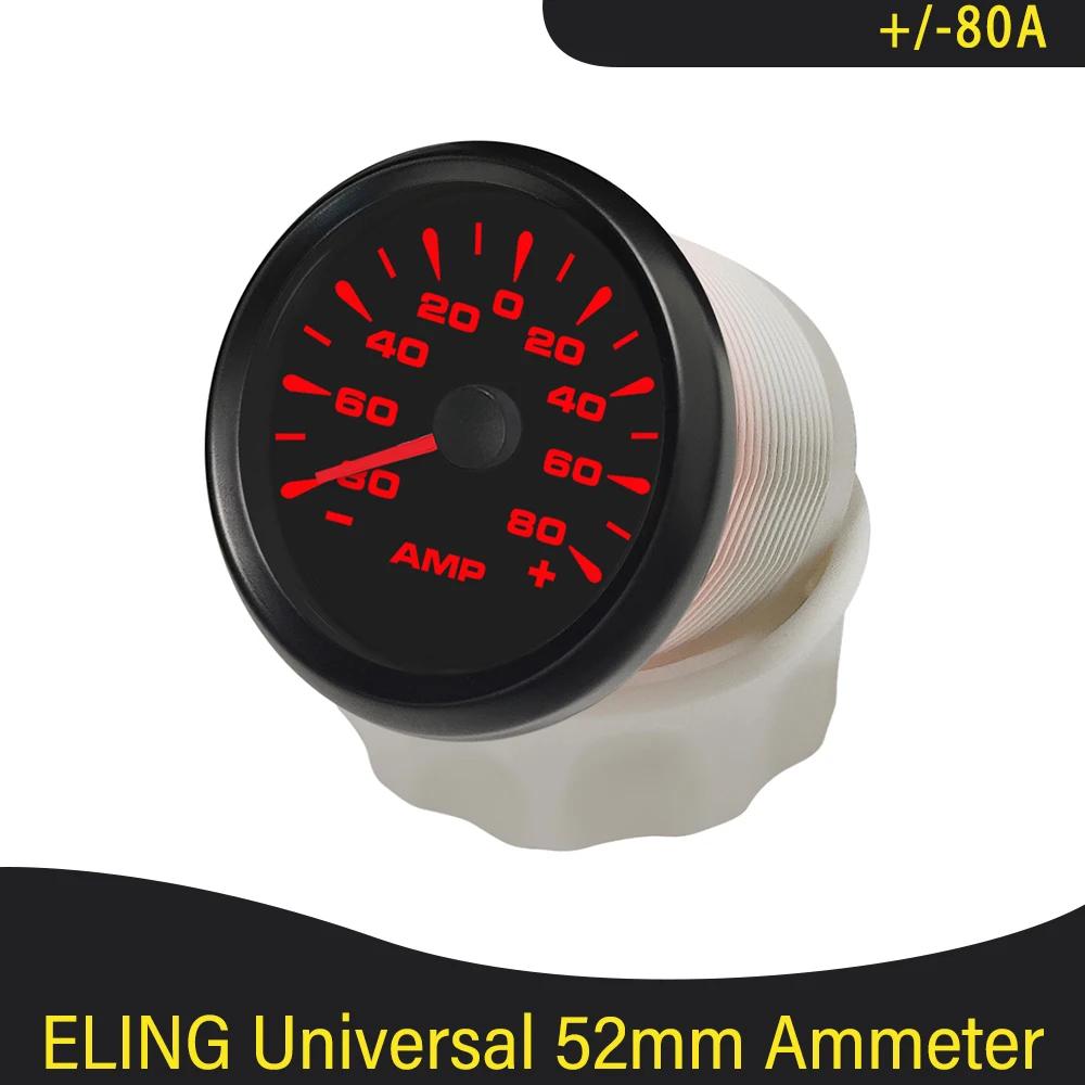 52mm Ammeter Ampere Meter +/-50A +/-80A +/-150A  with Current Sensor with 8 Colors Backlight 12V 24V for Car Boats Tractor RV