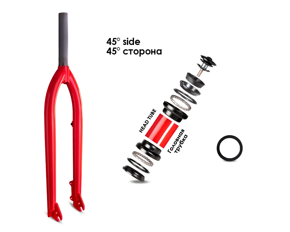 Funsea Fahrradgabel aus Stahl, Starr, für Scheibenbremsen, Glänzend Rot-Orange-Schwarz Verchromt, Gewindelos mit Kostenlosem Steuersatz – Detail 5