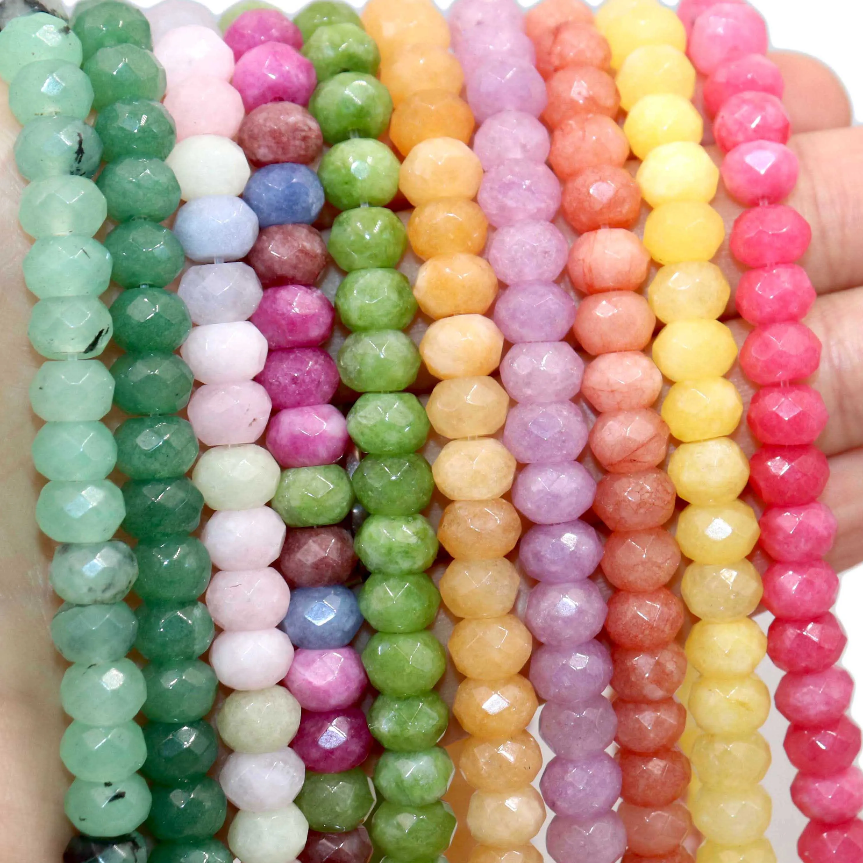 Faceted Natural Stone 5*8mm Rondelle Chalcedony Tourmaline Aquamarines Spacer Beads For Jewelry Making Diy Bracelet Accessories