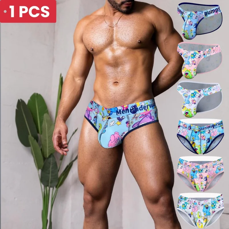 1PCS Hot Sale Modal Graffiti Printed Sexy Man Brief Underwear Men Underpant Quick Dry Slip Panties Jockstrap Men's Briefs Gaysex