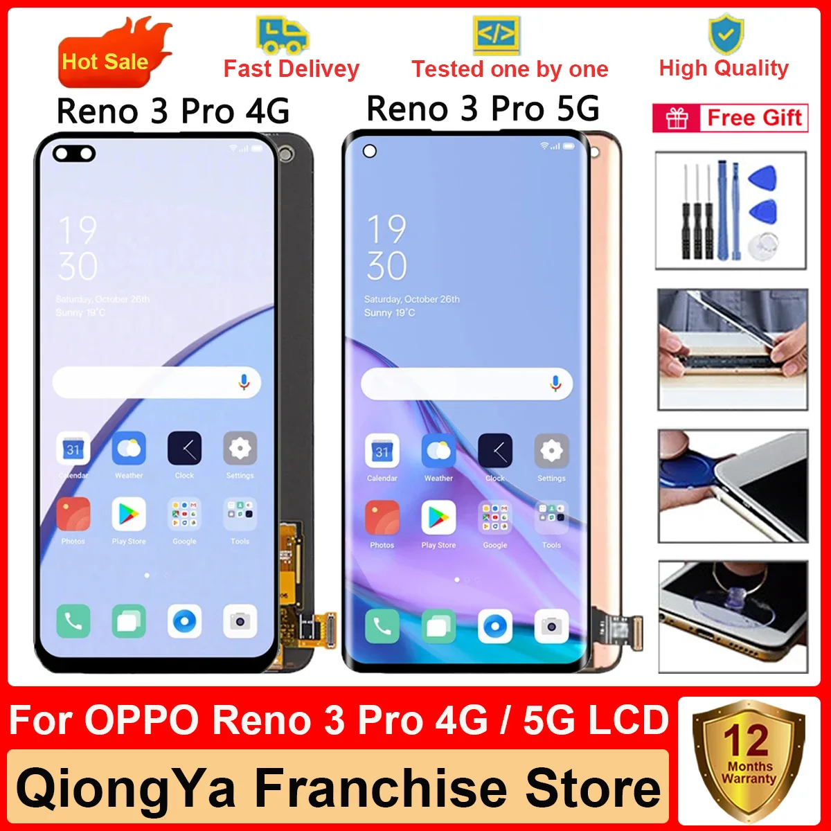 100% Original Tested Display For OPPO Reno 3 Pro 4G CPH2035 CPH2036 / Reno 3 Pro 5G CPH2009 LCD Touch Screen Digitizer Assembly