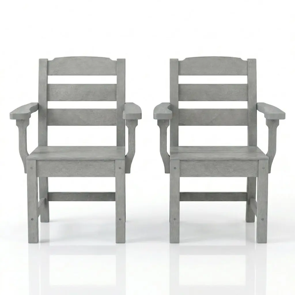 HDPE Patio Chair Set of 2, Weather Resistant, Wood-Grain Texture, 385 LBS Max Load, Armrest, Easy Clean, Customized
