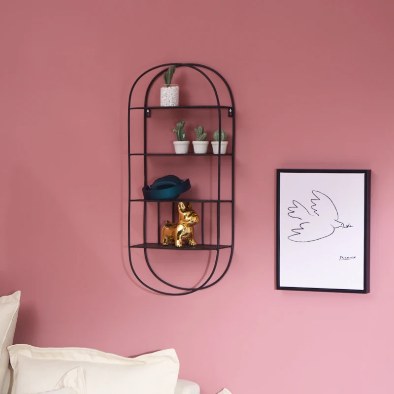 

Living room wall rack No punching Bedroom decorative wall rack Wall hanging wrought iron shelf