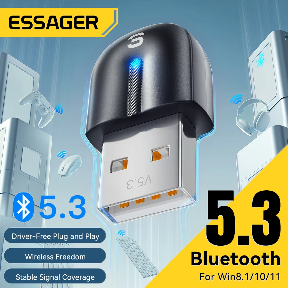 Essager USB Bluetooth Adapter Dongle Bluetooth 5.3 For PC Laptop Speaker Audio Receiver Wireless Mouse Keyboard USB Transmitter