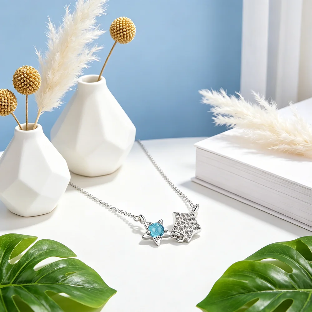 Genuine 925 Sterling Silver Star Crystal Statement Pendant Necklace For Women Girls Anniversary Gift Fashion Jewelry Wholesale