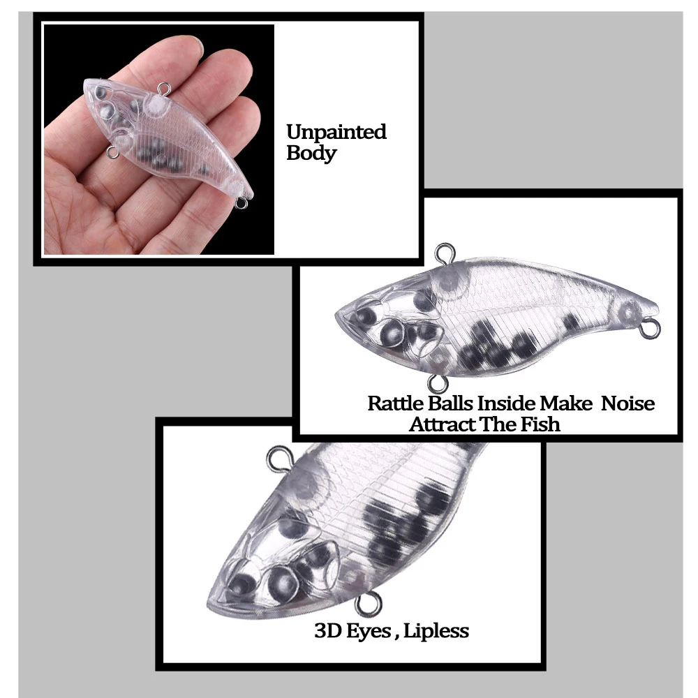 Chan’sHuang 20PCS Unpainted Blanks Bait Sinking Lipless Crankbait Rattles VIB Wobbler Vibration DIY Artificial Fishing Lures
