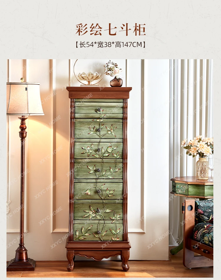 XX  retro jewelry cabinet hand-painted flower branches and leaves storage retro round handle home decoration