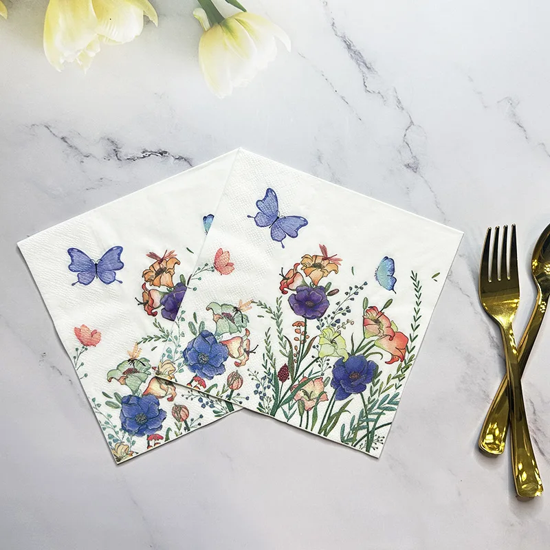 20pcs 33cm 2Layer New Colorful Butterfly Flower Napkins Hot Selling Party Colorful Tissue DIY Decoupage Paper