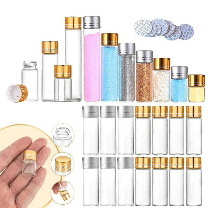 100Pcs 5-25ml Min Clear Glass Bottles With Aluminum Lid Gravel Bottle Wishing Vial Candy Storage Container For DIY Wedding Gifts