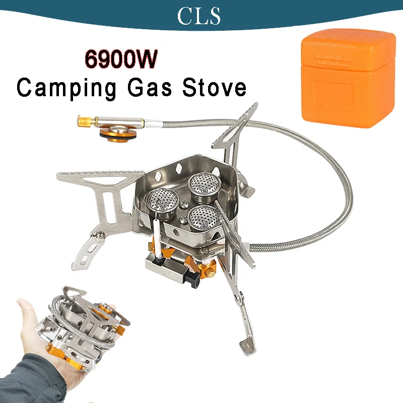 6900W Camping Folding Gas Stove Mini Portable Outdoor Burner Windproof Strong Fire Picnic Tourist Hiking Cooking Cooker Supplies