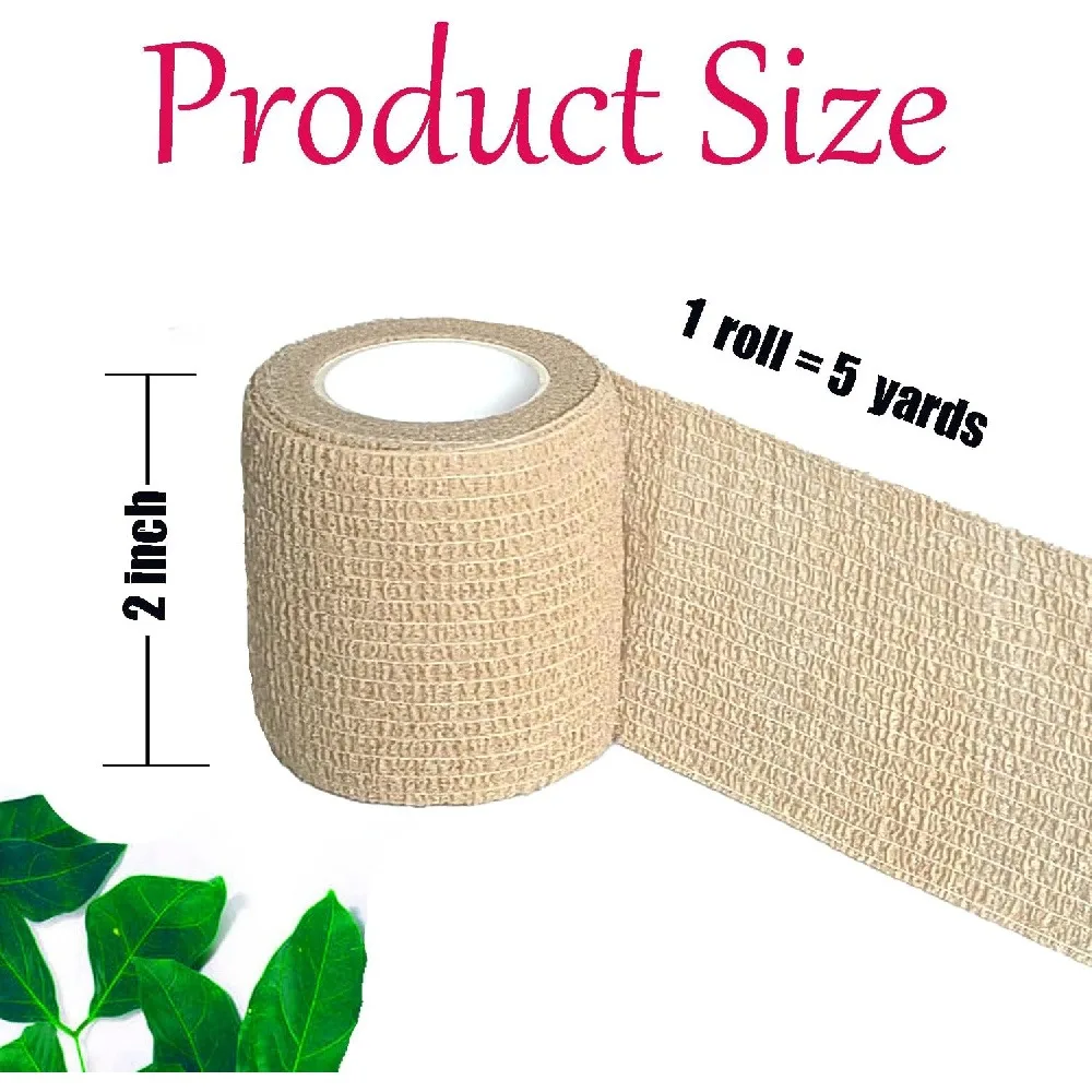 2 Pcs Beige Self Adhesive Cohesive Bandage Wrap, 2.5cm X 4.5m Breathable Elastic Non-Woven Tape, Athletic Sports Finger Tape, First Aid Wrap & Pet Self-Adherent Bandage